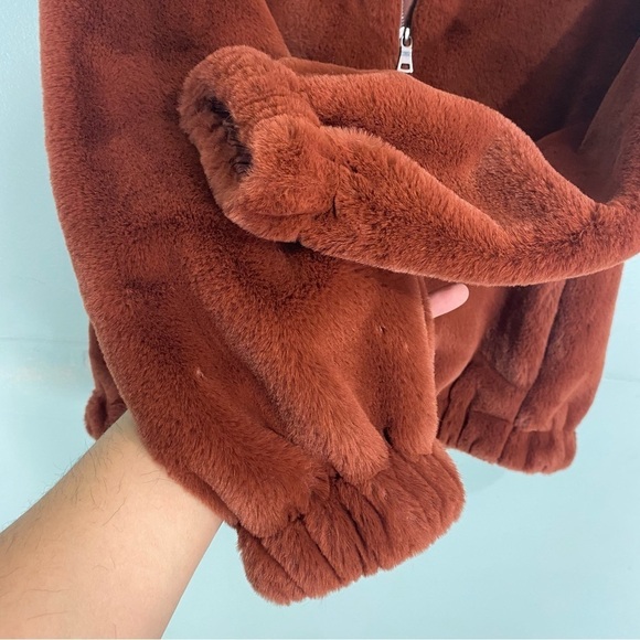 Rebecca Taylor Soft Spice Faux Fur Bomber Fuzzy Jacket Sz M Teddy - Picture 4 of 6